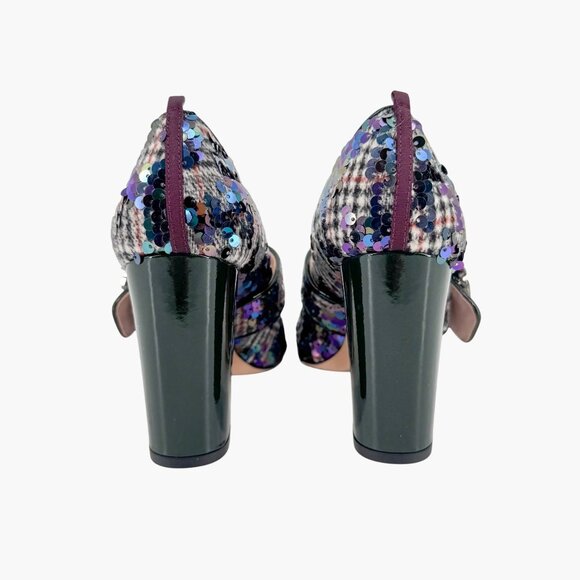 SJP Winnie Crystal Buckle Mary Jane Pumps Size 37 US 6-7 Tartan Sequin Heels - Picture 7 of 12